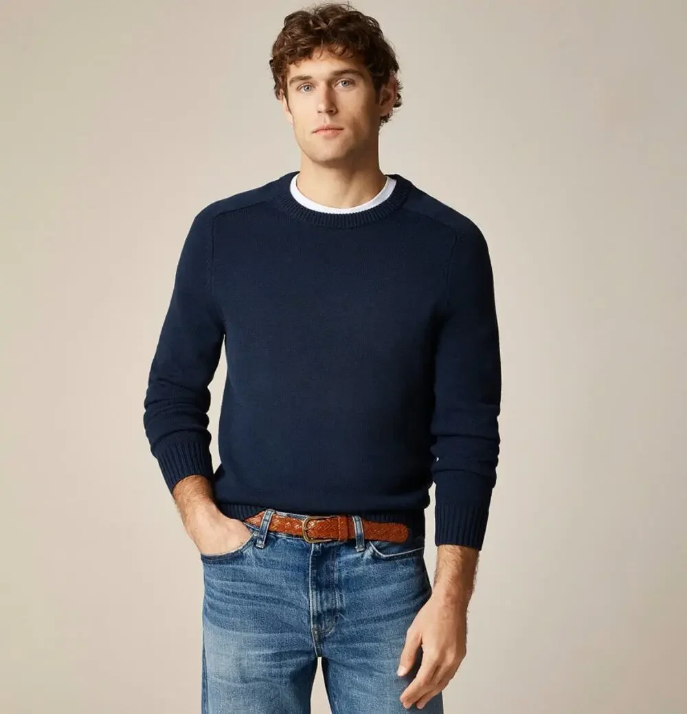 J.Crew Knit Heritage Cotton Crew Neck Sweater Mens S Navy Pullover Long Sleeve